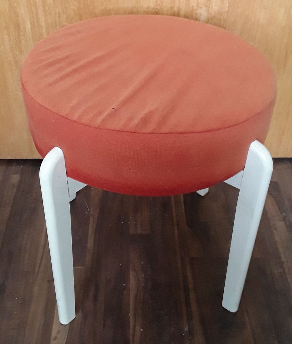 Vintage White Lacquered Beech Stool, 1970s