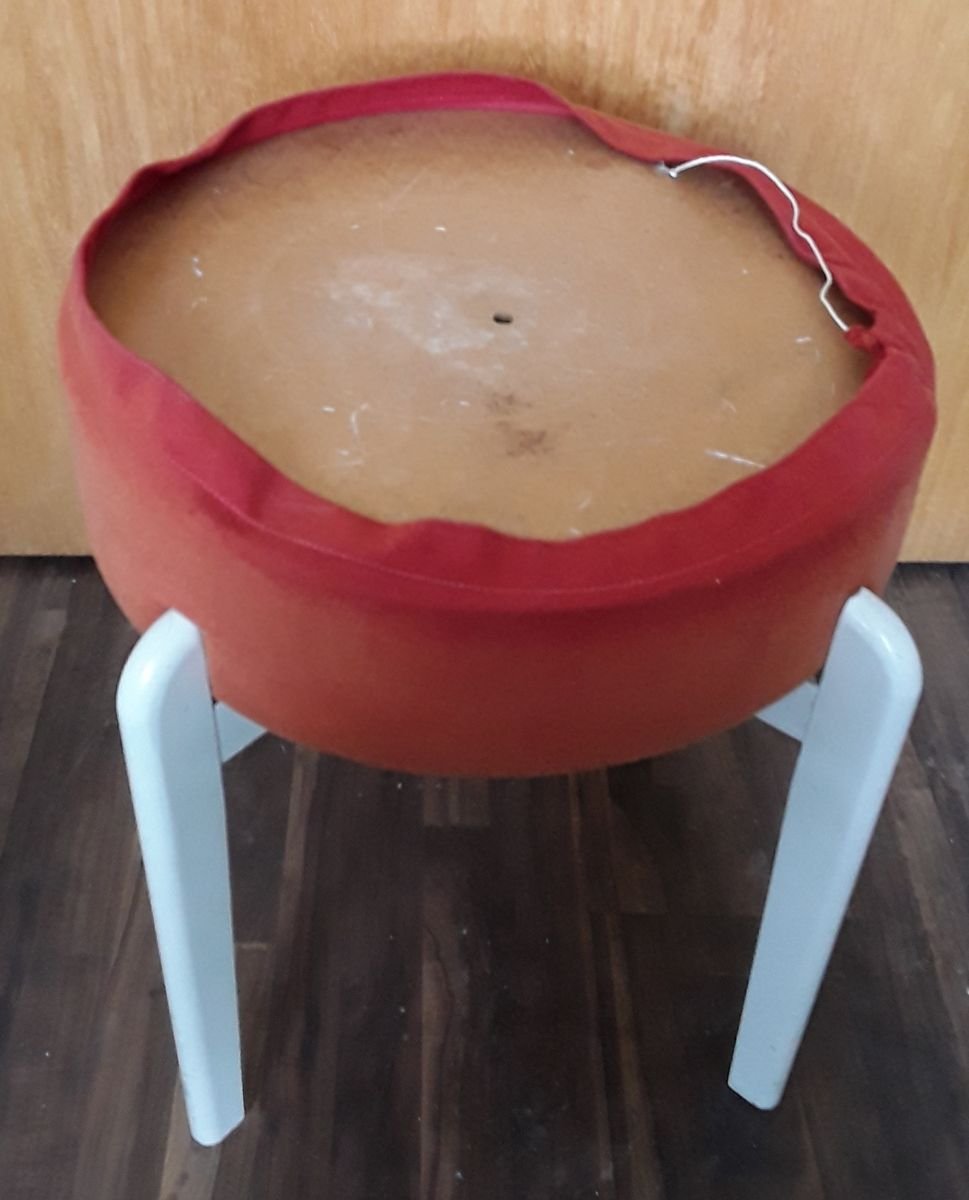 Vintage White Lacquered Beech Stool, 1970s