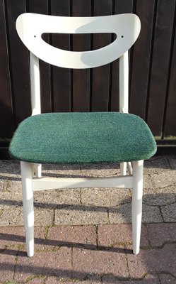 Vintage White Lacquered Wood & Green Wool Dining Chairs, 1970s, Set of 6-HOI-698562