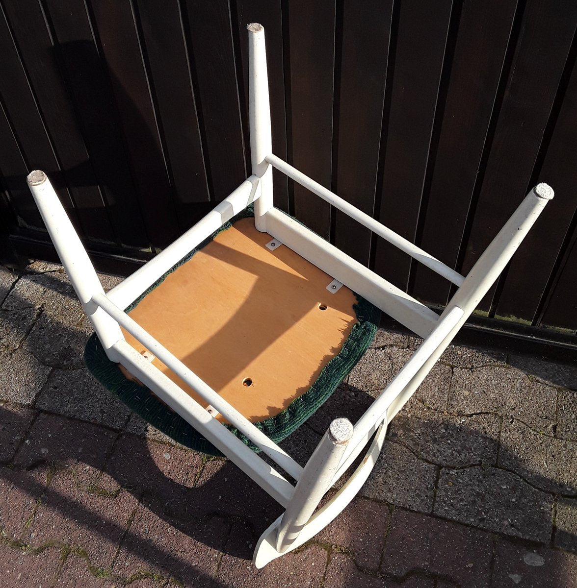 Vintage White Lacquered Wood & Green Wool Dining Chairs, 1970s, Set of 6