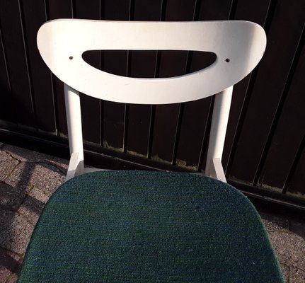 Vintage White Lacquered Wood & Green Wool Dining Chairs, 1970s, Set of 6-HOI-698562