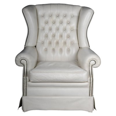 Vintage White Leather Chesterfield Armchair-FLW-1402096