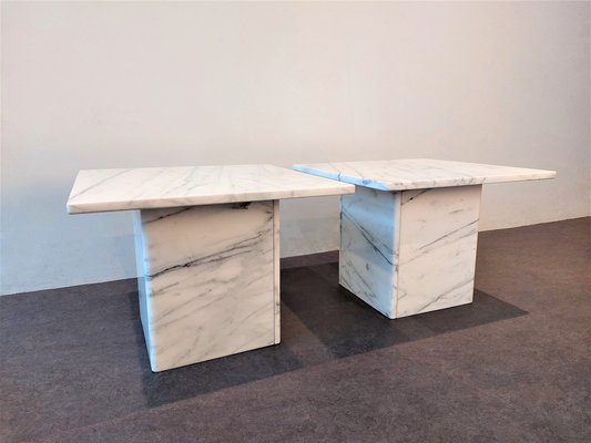 Vintage White Marble Square Side Table-NV-1162044