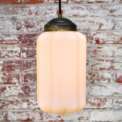 Vintage White Opaline Glass and Brass Pendant Lamp-BLS-714502