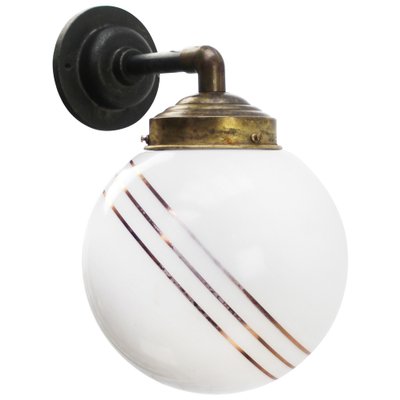 Vintage White Opaline Glass, Brass & Cast Iron Wall Light-BLS-1811536