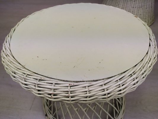 Vintage White Rattan Armchair and Table, Set of 2-EAD-1324075