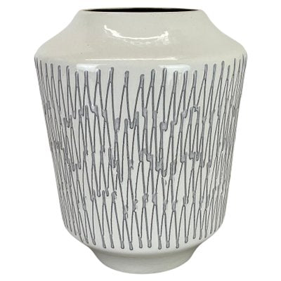 Vintage White Zig Zag Fat Lava Ceramic Vase by Ilkra Ceramics, 1970s-QZ-1814031