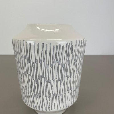 Vintage White Zig Zag Fat Lava Ceramic Vase by Ilkra Ceramics, 1970s-QZ-1814031