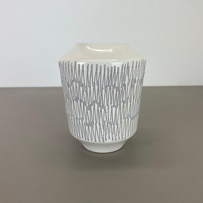 Vintage White Zig Zag Fat Lava Ceramic Vase by Ilkra Ceramics, 1970s-QZ-1814031