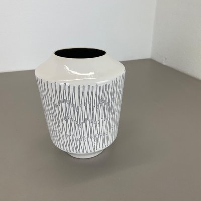 Vintage White Zig Zag Fat Lava Ceramic Vase by Ilkra Ceramics, 1970s-QZ-1814031