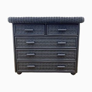 Vintage Wicker and Bamboo Chest of Drawers in Black-TCS-1823731