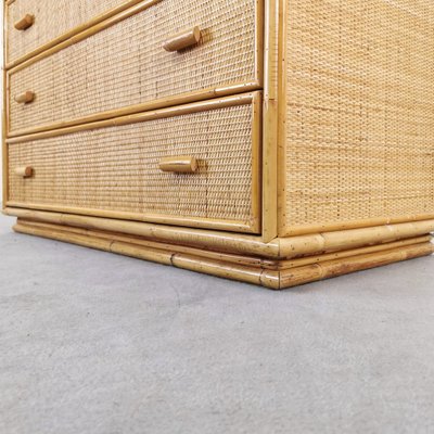 Vintage Wicker, Bamboo, Rattan Chest of Drawers in the style of Tito Agnoli, 1970s-PRS-1700392