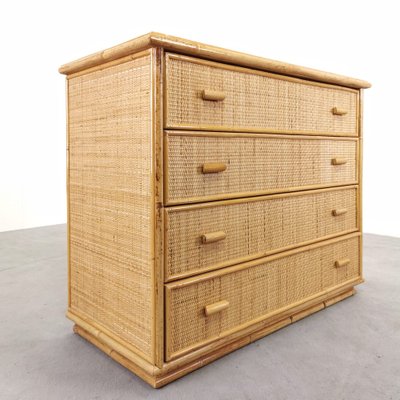 Vintage Wicker, Bamboo, Rattan Chest of Drawers in the style of Tito Agnoli, 1970s-PRS-1700392