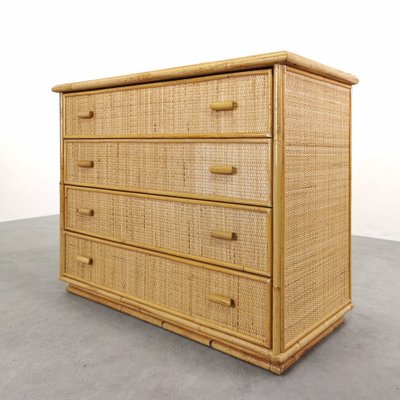 Vintage Wicker, Bamboo, Rattan Chest of Drawers in the style of Tito Agnoli, 1970s-PRS-1700392