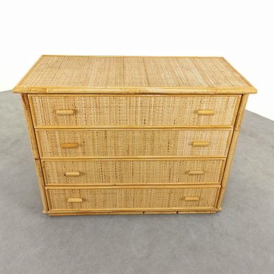 Vintage Wicker, Bamboo, Rattan Chest of Drawers in the style of Tito Agnoli, 1970s-PRS-1700392