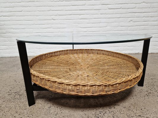 Vintage Wicker Basket Coffee Table, 1970s-ZTS-2017404