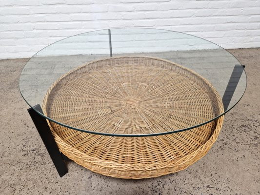 Vintage Wicker Basket Coffee Table, 1970s-ZTS-2017404