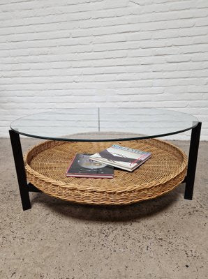 Vintage Wicker Basket Coffee Table, 1970s-ZTS-2017404