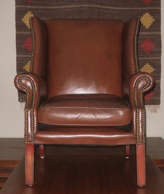 Vintage Wingback Lounge Chair in Brown Leather, 1970s-ED-2035330