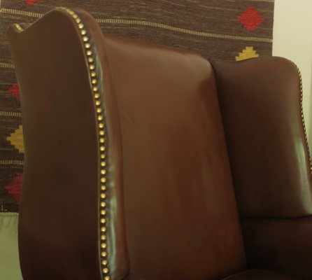 Vintage Wingback Lounge Chair in Brown Leather, 1970s-ED-2035330