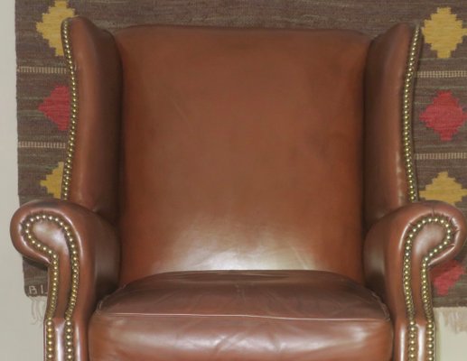 Vintage Wingback Lounge Chair in Brown Leather, 1970s-ED-2035330