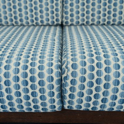 Vintage Wood and Blue Polka Dot Fabric 2-Seater Sofa, 1970s-ZLY-730662