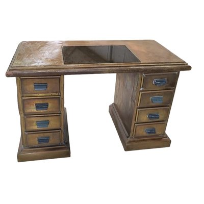 Vintage Wood and Brass Desk by Rodolfo Dubarry-TCS-1780699