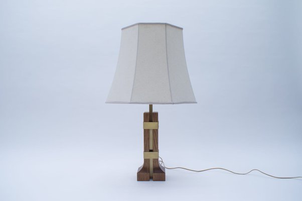 Vintage Wood and Brass Table Lamp, 1960s-KQB-686613