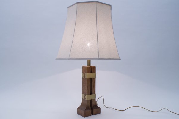 Vintage Wood and Brass Table Lamp, 1960s-KQB-686613