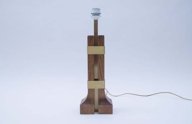 Vintage Wood and Brass Table Lamp, 1960s-KQB-686613