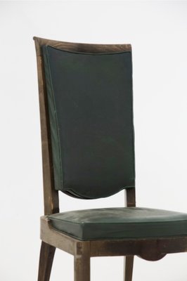 Vintage Wood and Green Leather Chairs by Jules Leleu, 1930s, Set of 4-RCE-1405490