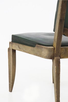 Vintage Wood and Green Leather Chairs by Jules Leleu, 1930s, Set of 4-RCE-1405490