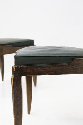 Vintage Wood and Green Leather Chairs by Jules Leleu, 1930s, Set of 4-RCE-1405490