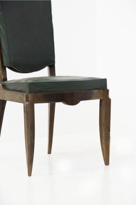 Vintage Wood and Green Leather Chairs by Jules Leleu, 1930s, Set of 4-RCE-1405490