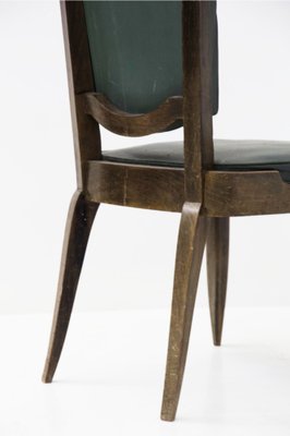 Vintage Wood and Green Leather Chairs by Jules Leleu, 1930s, Set of 4-RCE-1405490