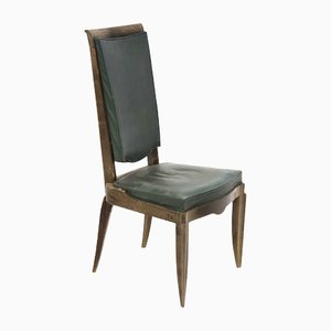 Vintage Wood and Green Leather Chairs by Jules Leleu, 1930s, Set of 4-RCE-1405490