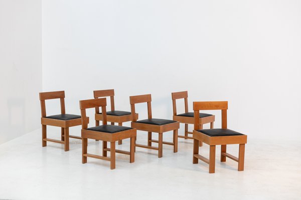 Vintage Wood and Leather Chairs by BBPR, Set of 6-RCE-1167701