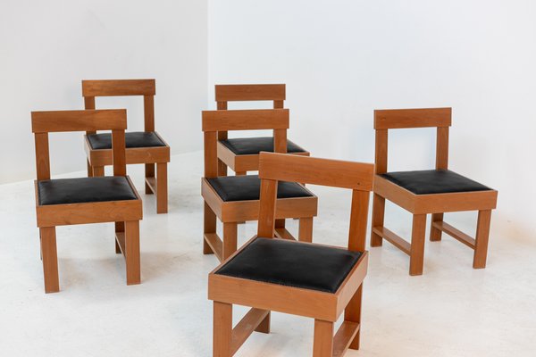 Vintage Wood and Leather Chairs by BBPR, Set of 6-RCE-1167701