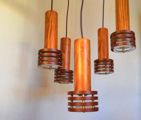 Vintage Wood and Metal Cascade Ceiling Lamp, 1970s-JJT-626273