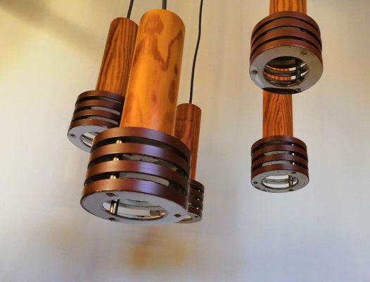 Vintage Wood and Metal Cascade Ceiling Lamp, 1970s-JJT-626273