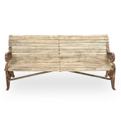 Vintage Wood and Metal Garden Bench-NQ-1771483