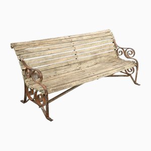 Vintage Wood and Metal Garden Bench-NQ-1771483