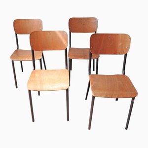 Vintage Wood and Tubular Black School Chairs, Set of 4-GGK-644730