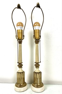 Vintage Wood & Brass Honi Chilo Table Lamps, 1970s, Set of 2-WZZ-1238970