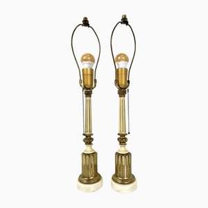 Vintage Wood & Brass Honi Chilo Table Lamps, 1970s, Set of 2-WZZ-1238970