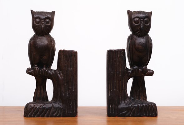 Vintage Wood Owl Bookends, Spain, 1960s, Set of 2-GCG-1325741