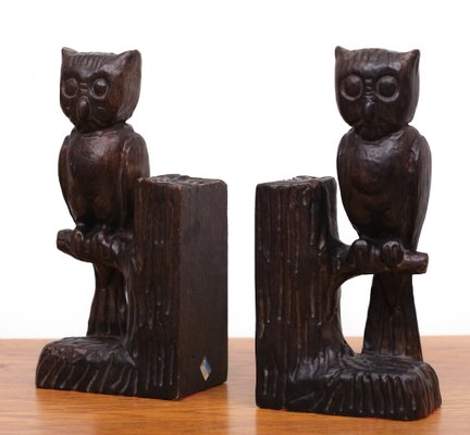 Vintage Wood Owl Bookends, Spain, 1960s, Set of 2-GCG-1325741