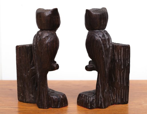 Vintage Wood Owl Bookends, Spain, 1960s, Set of 2-GCG-1325741