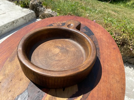 Vintage Wood Round Serving Tray Platter, France, 1960s-UR-1300315