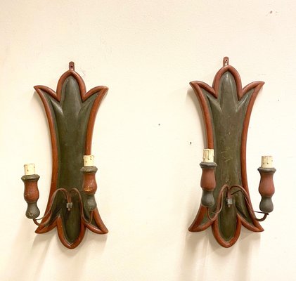 Vintage Wood Sconces, 1920s, Set of 2-NPC-842454